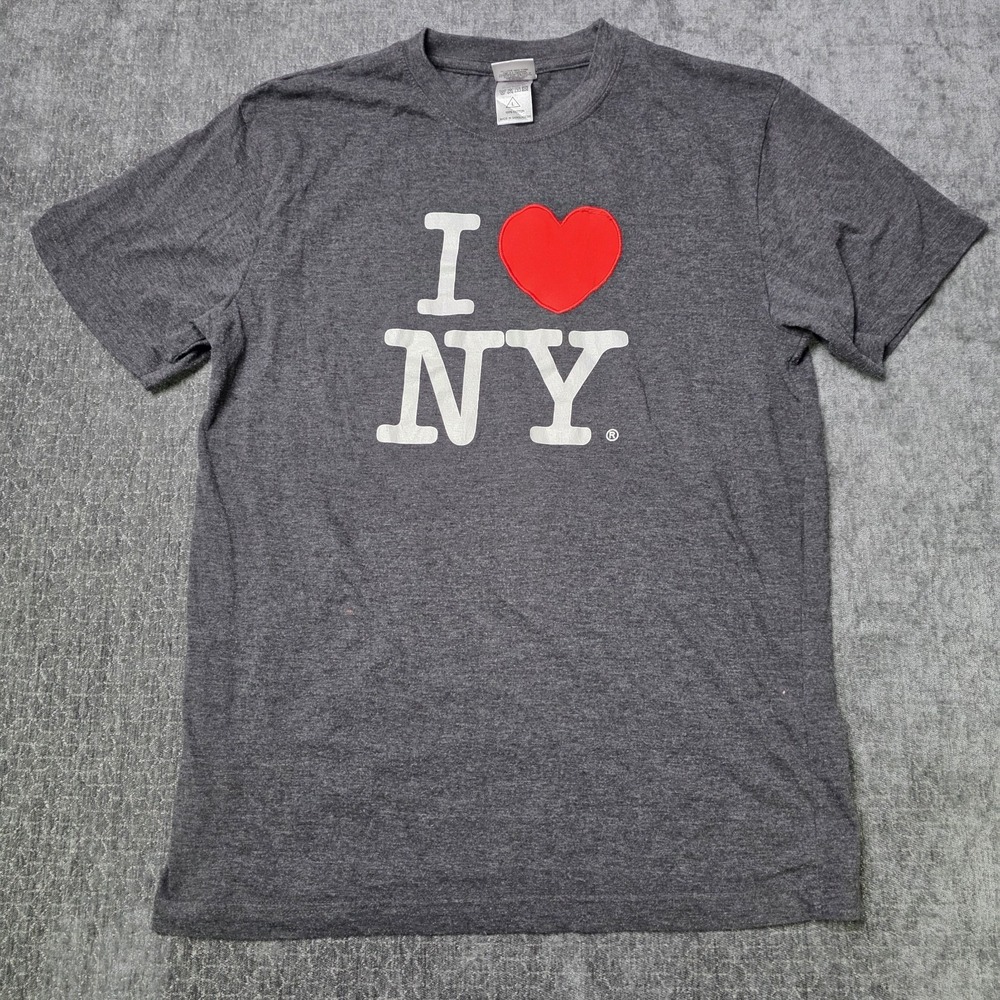 Vtg I Love NY Embroidered Heart T Shirt Mens Large Gray New York 90s Y2K L